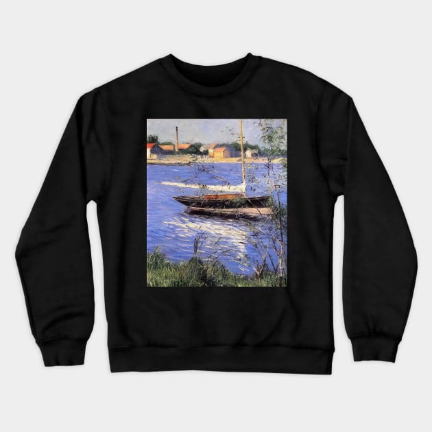 anchored boat on the seine at argenteuil - Gustave Caillebotte Crewneck Sweatshirt by Kollagio